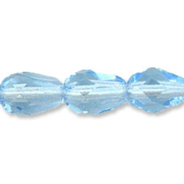 Faceted Vertical Teardrop Beads Czech Glass Firepolish LT SAPPHIRE 7x5mm