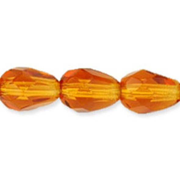 Faceted Vertical Teardrop Beads Czech Glass Firepolish DK TOPAZ 7x5mm
