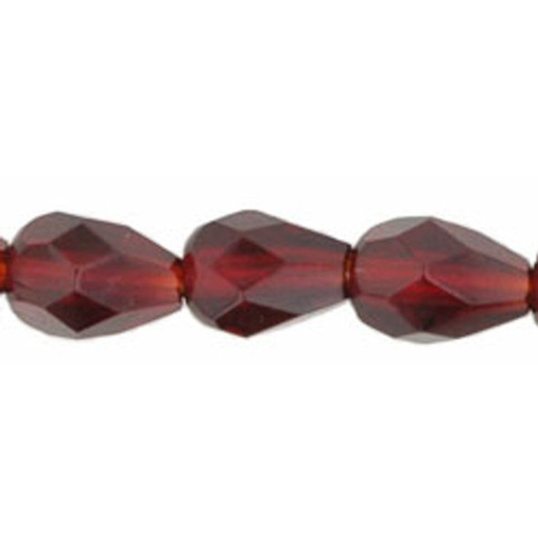 Faceted Vertical Teardrop Beads Czech Glass Firepolish RUBY 7x5mm