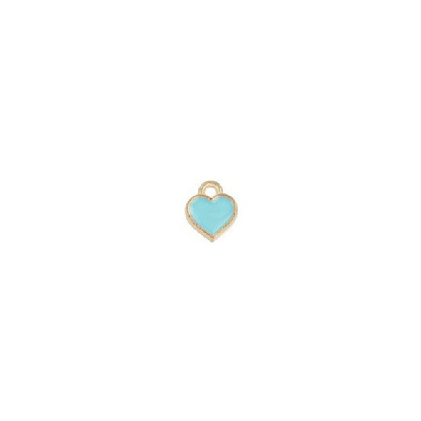 Charm-LIGHT BLUE TEAL SMALL HEARTS-7x8mm Enamel Plated