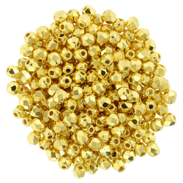 Czech Glass FIREPOLISH Beads 2mm 24K GOLD PLATED
