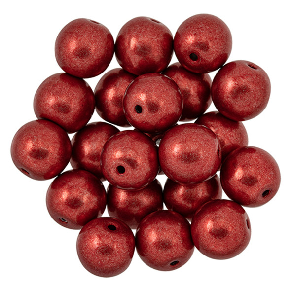 Czech Glass 8mm Round Druk Beads SATURATED METALLIC CRANBERRY