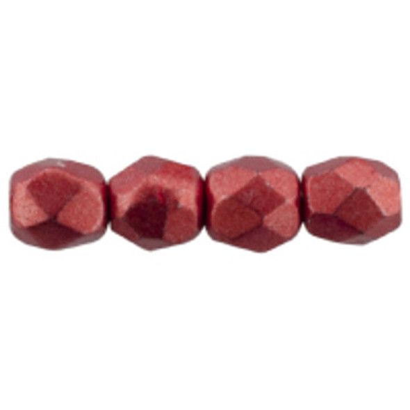 Firepolish 3mm Czech Glass Beads SUEDED GOLD SAMBA RED