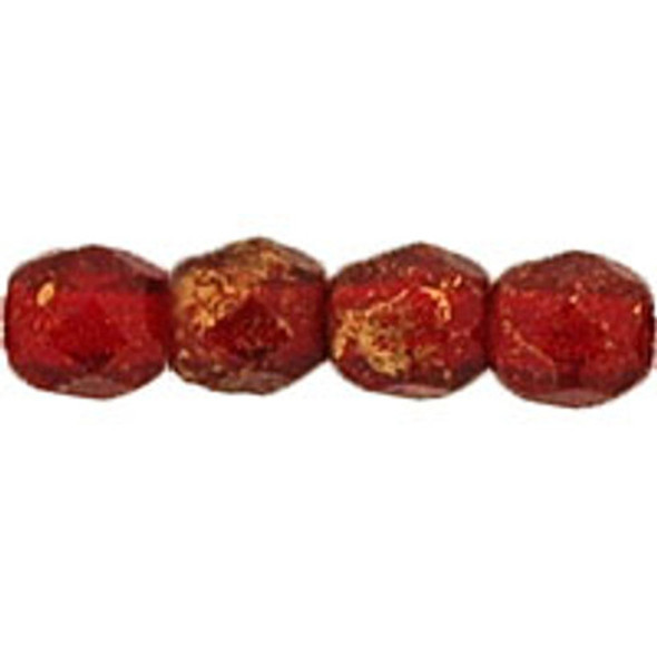 Firepolish 3mm Czech Glass Beads GOLD MARBLED SIAM RUBY