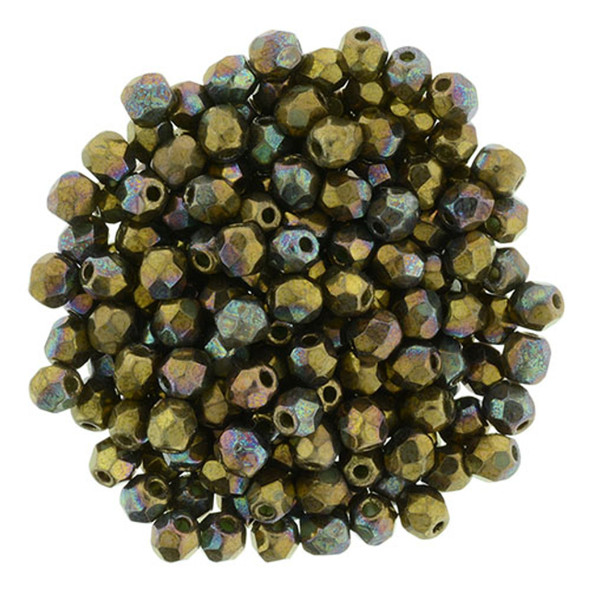 Firepolish 3mm Czech Glass Beads OXIDIZED BRONZE CLAY