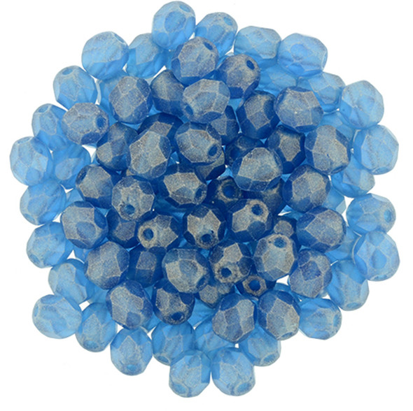 Czech Glass FIREPOLISH Beads 4mm SUEDED GOLD CAPRI BLUE