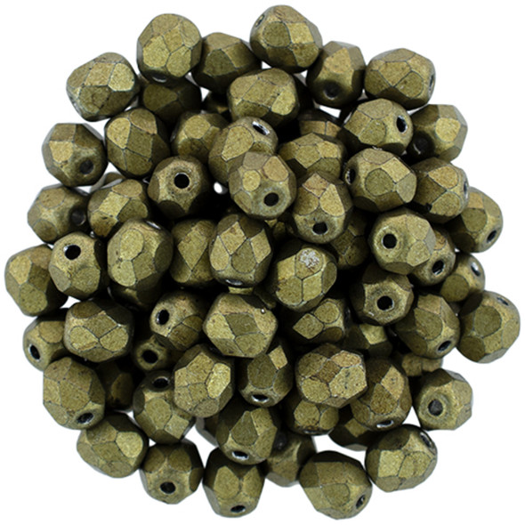 Czech Glass FIREPOLISH Beads 4mm SATURATED METALLIC GOLDEN LIME