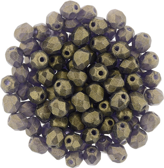 Czech Glass FIREPOLISH Beads 4mm SUEDED GOLD TANZANITE