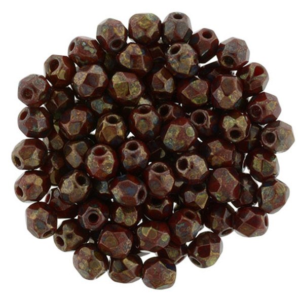 Czech Glass FIREPOLISH Beads 4mm OPAQUE RED BRONZE PICASSO