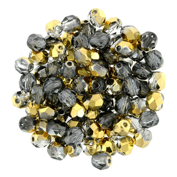 Czech Glass FIREPOLISH Beads 4mm HALF GOLD