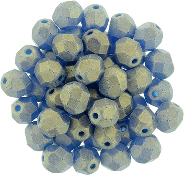 Firepolish 6mm Czech Glass Beads SUEDED GOLD CAPRI BLUE Firepolish 6mm Czech Glass Beads SUEDED GOLD CAPRI BLUE