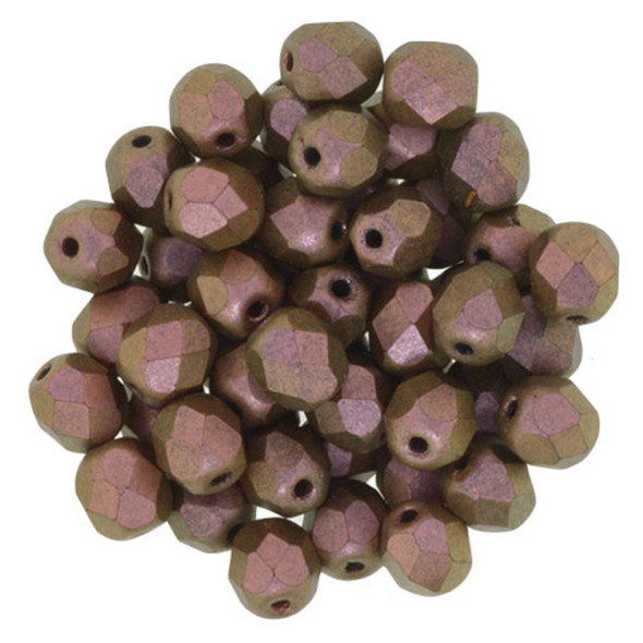 Firepolish 6mm Czech Glass Beads POLYCHROME COPPER ROSE