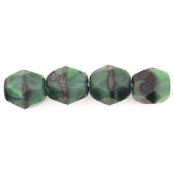 Firepolish 6mm Czech Glass Beads GREEN WITH BLACK