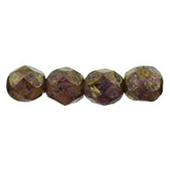 Firepolish 6mm Czech Beads AMETHYST STONE COPPER PICASSO