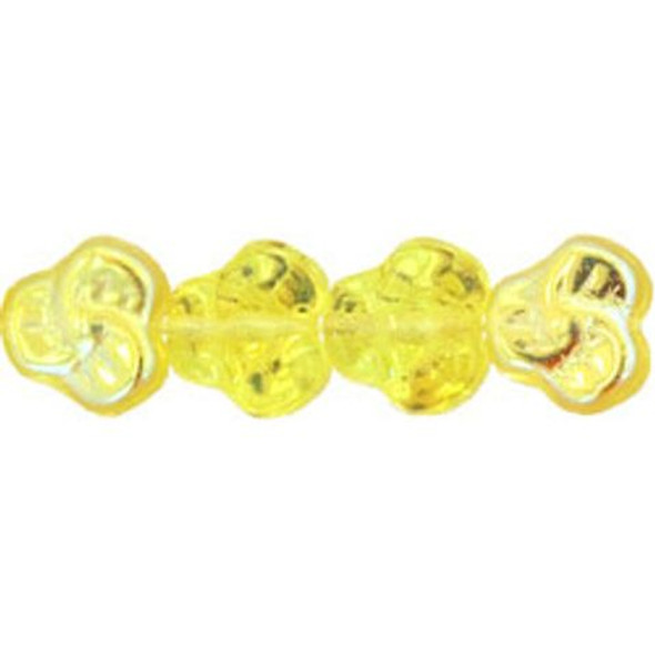 Flat Pansy Flower Czech Glass Beads 9mm JONQUIL LEMON AB