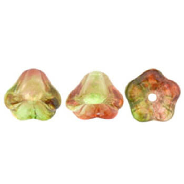 Bell Flower Czech Beads 8x6mm DUAL COATED PEACH PEAR