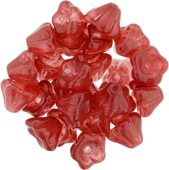 Bell Flower Czech Glass Beads 8x6mm COATED RASPBERRY SORBET