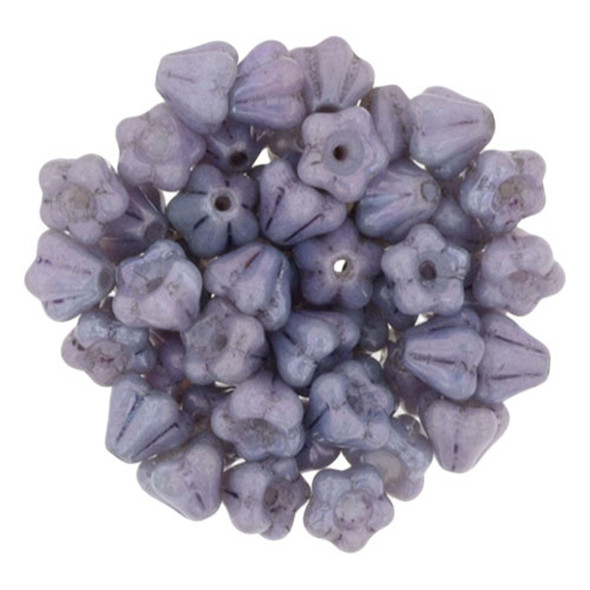 Baby Bell Flower Czech Glass Beads 6x4mm LUSTER OPAQUE AMETHYST