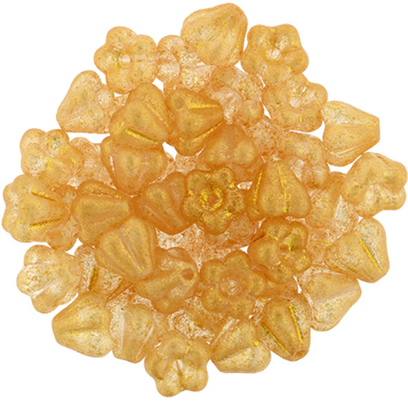 Baby Bell Flower Czech Glass Beads 6x4mm HONEY SHIMMER CRYSTAL