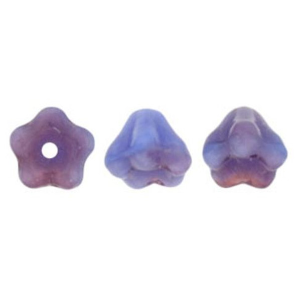 Baby Bell Flower Czech Beads 6x4mm BLUE RASPBERRY SWIRL