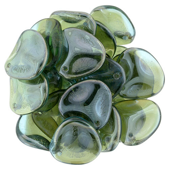 Rose Petal Czech Glass Beads 14x13mm AQUAMARINE CELSIAN