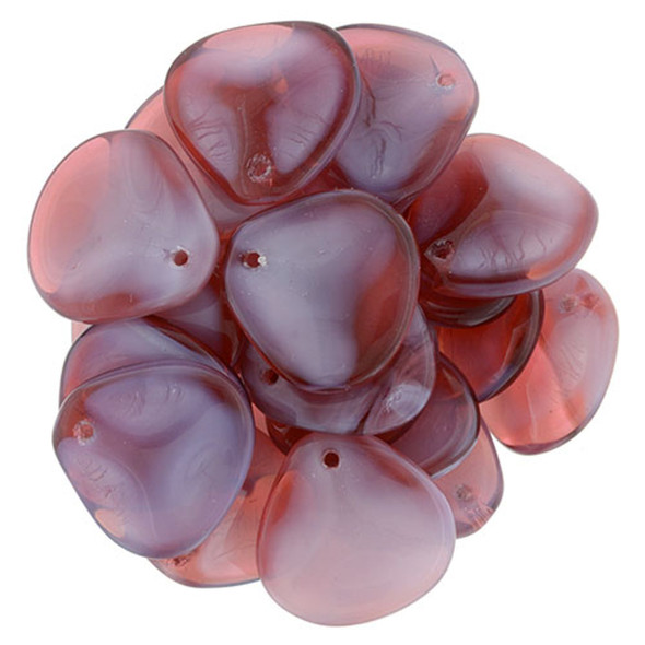 Rose Petal Czech Glass Beads 14x13mm FUCHSIA SILKY BLUE