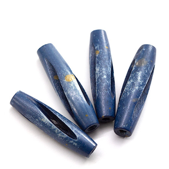 Carved Hair Pipe Bone Beads 25mm BLUE