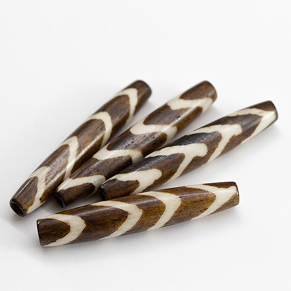 Printed Hairpipe Bone Beads 37mm BROWN