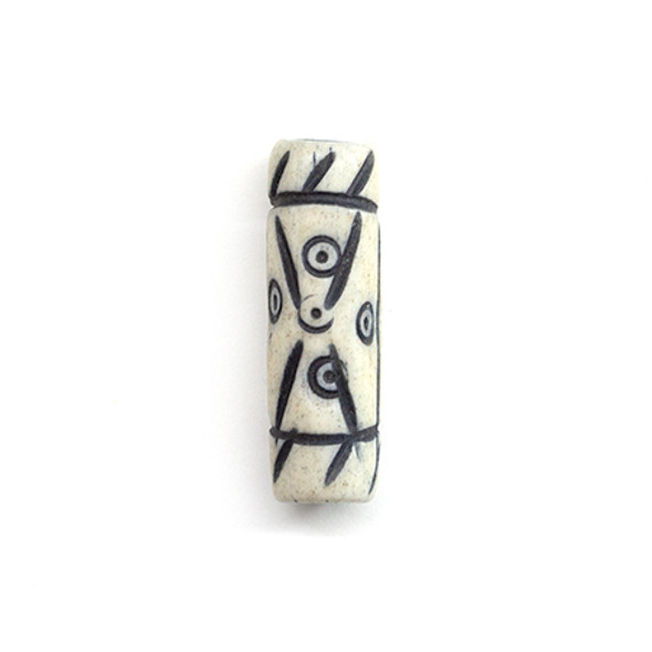 Carved Tube Bone Beads 25mm WHITE