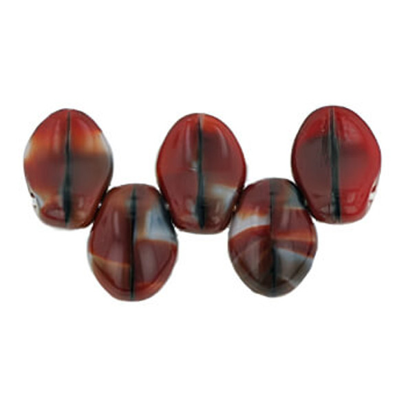 Petal Czech Glass Beads 8x6mm RED W BLACK SWIRL