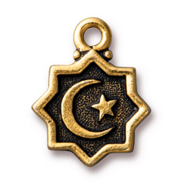 TierraCast DROP-Crescent Moon & Star- Antique Gold Plated