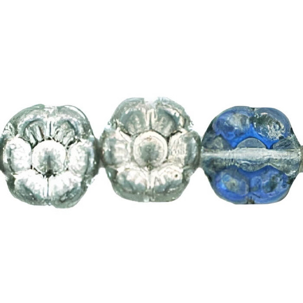 Flower Czech Glass Beads 7x4mm LUSTER BLUE IRIS CRYSTAL