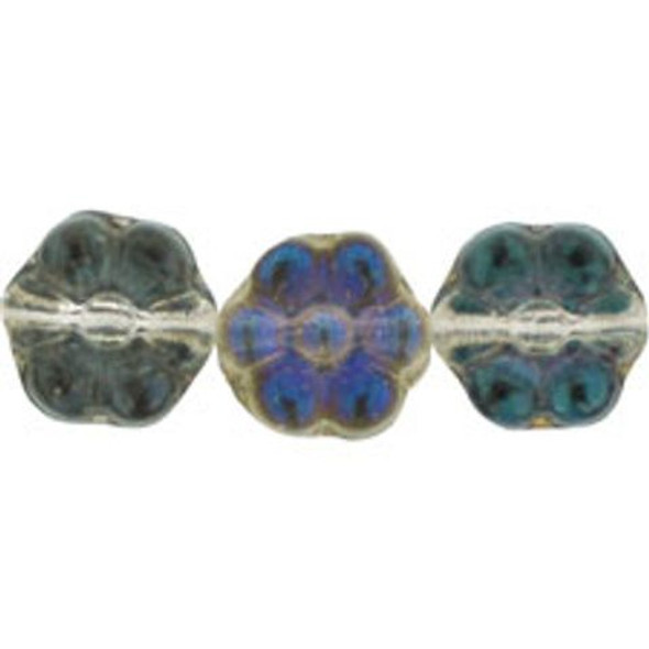 Flower Czech Glass Beads 8x4mm LUSTER BLUE IRIS CRYSTAL