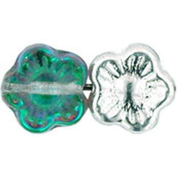 Flower Czech Glass Beads 10x10mm SILVER PINK GREEN