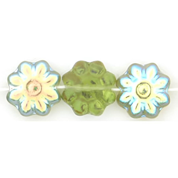 Daisy Disc Czech Glass Beads 9mm OLIVINE AB