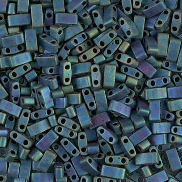 Miyuki HALF TILA 2-Hole Seed Beads 5x2.3mm MATTE MET. BLUE GEEN IRIS (10 grams tube)