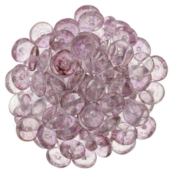 Czech Glass Beads Rondelle Disc LUSTER TRANSPARENT TOPAZ PINK 6mm