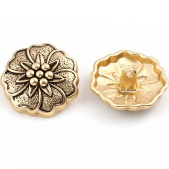 BUTTON-Holly Flower-18mm Antique Gold