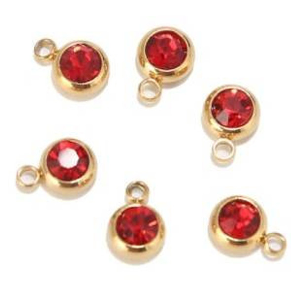 Crystal Birthstone LT. SIAM Charm 6mm Gold Plated