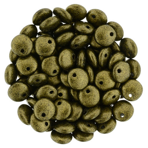 Czech Glass Lentil Beads METALLIC SUEDE ANTIQUE GOLD 6mm