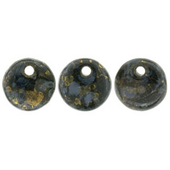 Czech Glass Lentil Beads JET BRONZE PICASSO