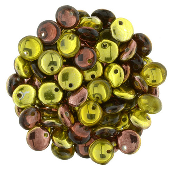 Czech Glass Lentil Beads MIRROR REFLECTION CHOCOLATE HONEY 6mm