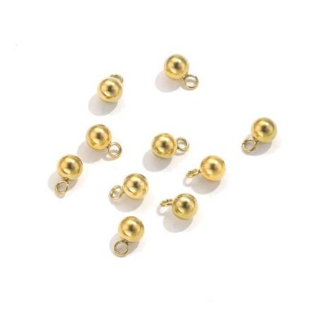 Charm-Round Ball Drop with Loop 3mm Gold Plated Stainless Steel