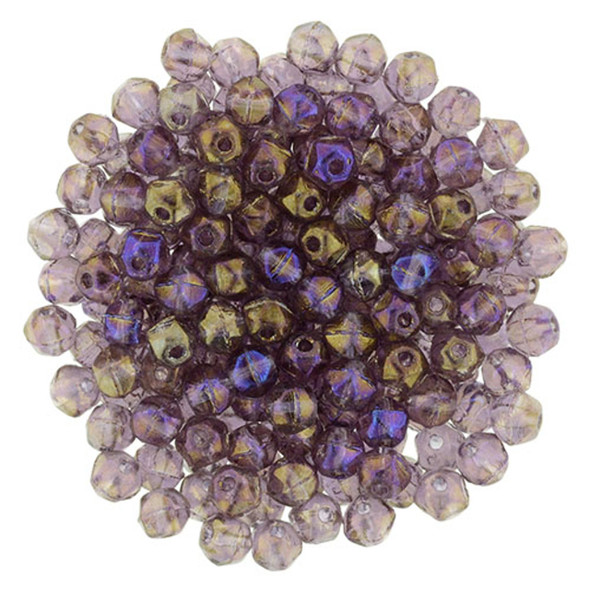 Czech Glass English Cut Beads LUSTER IRIS AMETHYST 3mm