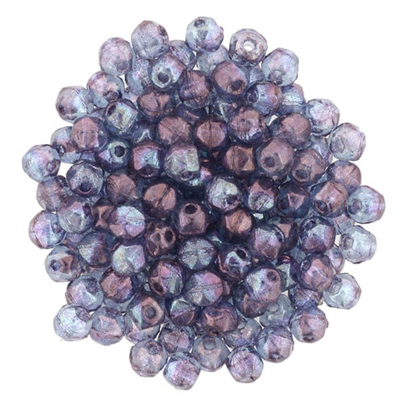 Czech Glass English Cut Beads LUSTER TRANSPARENT DENIM BLUE 3mm