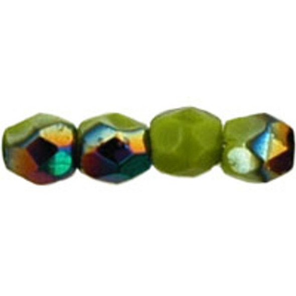 Firepolish 3mm Czech Glass Beads OPAQUE OLIVE VITRAIL