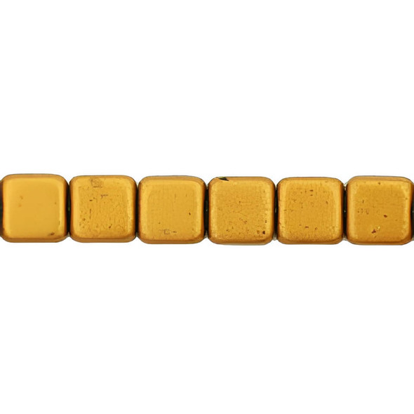 Flat Square Czech Glass Beads 6mm MATTE METALLIC GOLDENROD