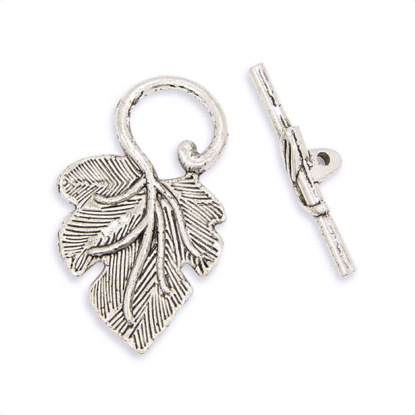 TIBETAN STYLE TOGGLE CLASP-Leaf & Grapes 36x22mm Antique Silver Plated