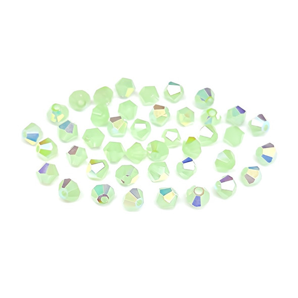 Krakovski Crystal Bicone Beads 4mm GREEN OPAL AB