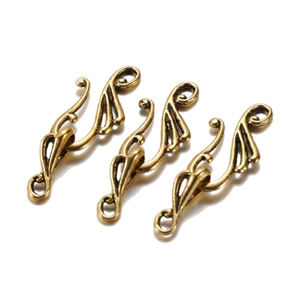 AncientStyle Metal Hook Clasp Antique Gold Plated 25mm